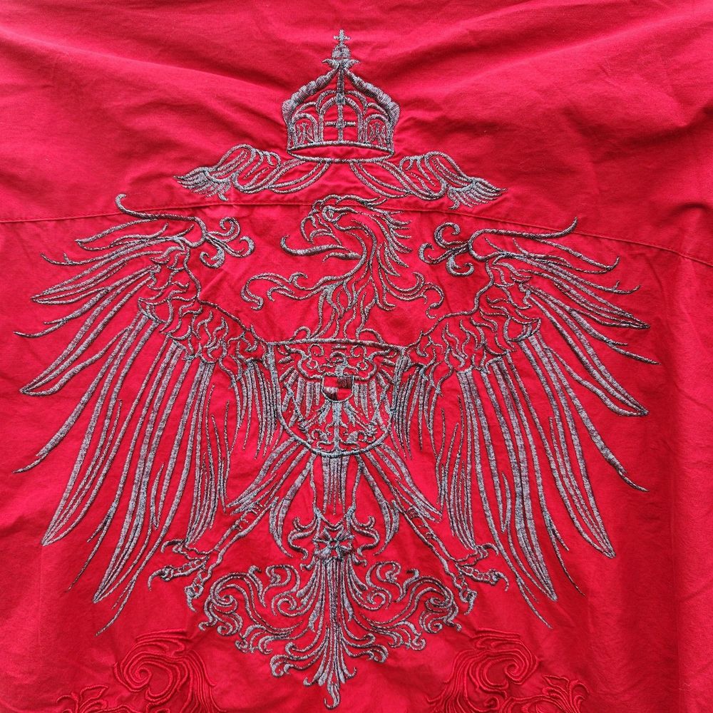 Empra Embroidered Button Up Shirt Mens XL Red Y2K Goth Eagle - Picture 6 of 7